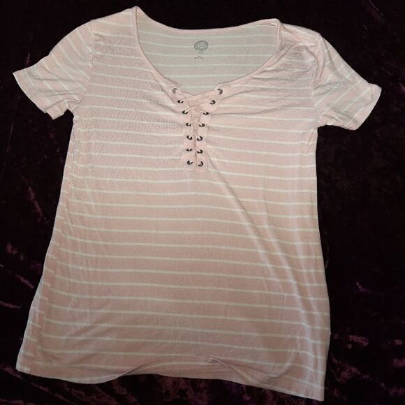 SO pink white stripe very soft XS top - Picture 2 of 3